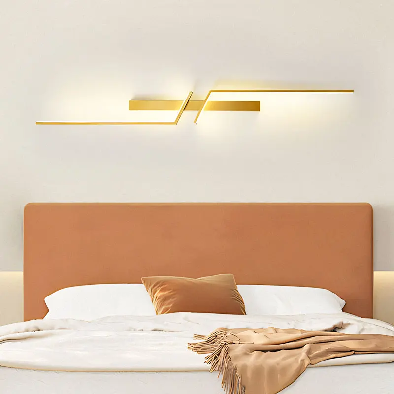 Imagem -06 - Minimalista Indoor Led Lâmpada de Parede Quarto Sala Wall Sconce Home Decor Ouro Preto Interior Luz de Tira Longa