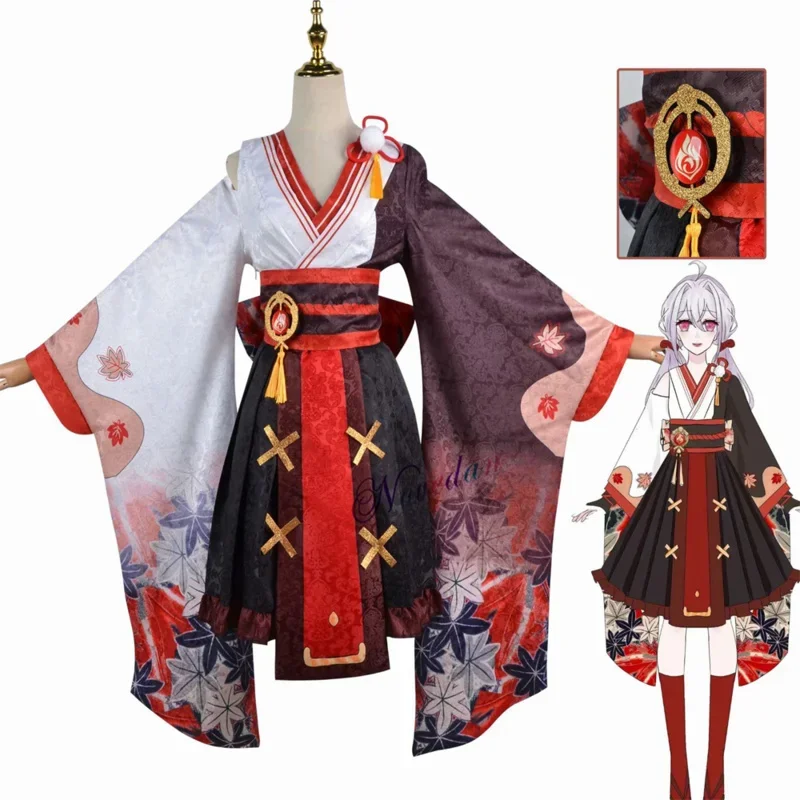 Cosbao juego Genshin Impact Cosplay Five Kasen Kazuha disfraz Kimono mujeres vestido de Lolita Anime Kaedehara Kazuha Cosplay femenino Cos