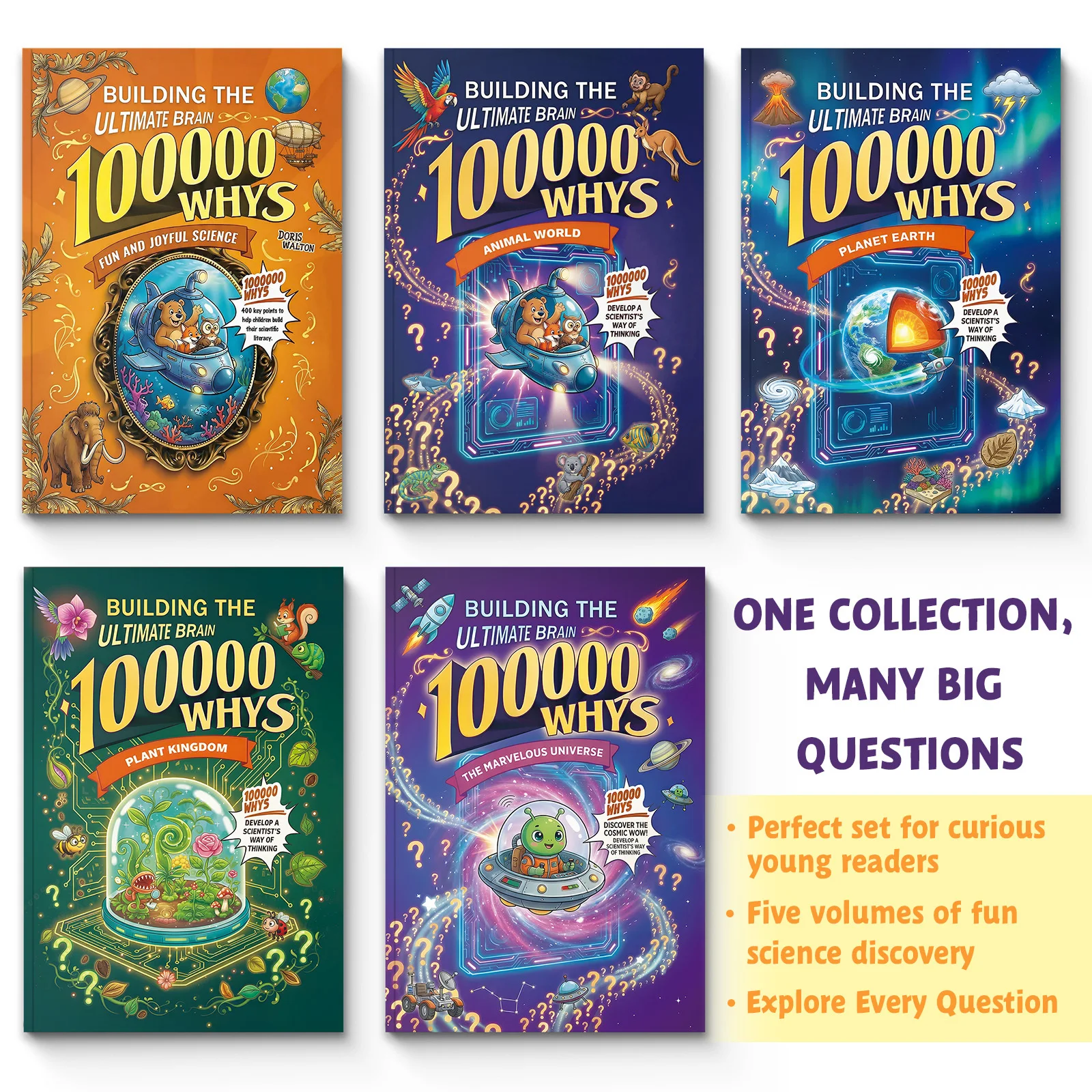 5-Volume 100000 Whys Science Discovery Collection, Question-and-Answer STEM Learning Series Covering Animal World