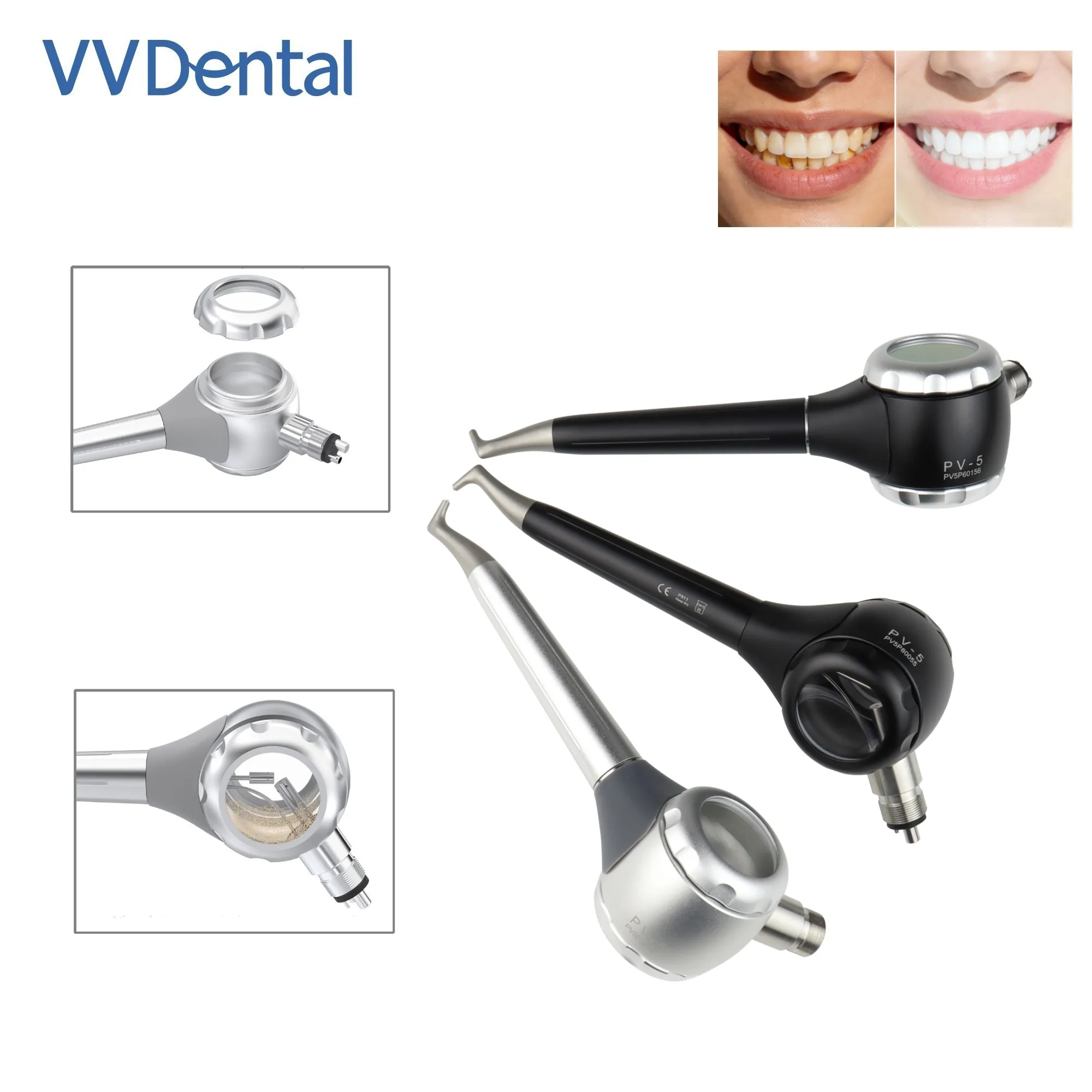 VV Dental 2/4 Holes Teeth Whitening Sandblasting Gun Double-Sided Transparent Window Detachable Cover Polishing Alumina Polisher