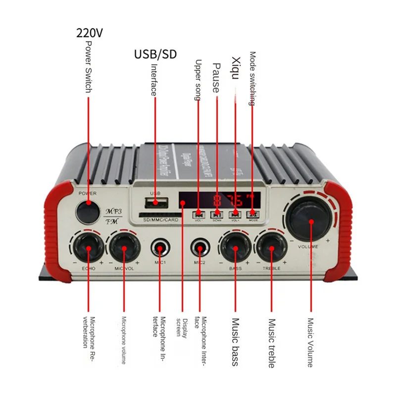

Delicate Texture-2-Channel 80W High Power Car Bluetooth Audio Power Amplifier Fit For Car Audio Modification