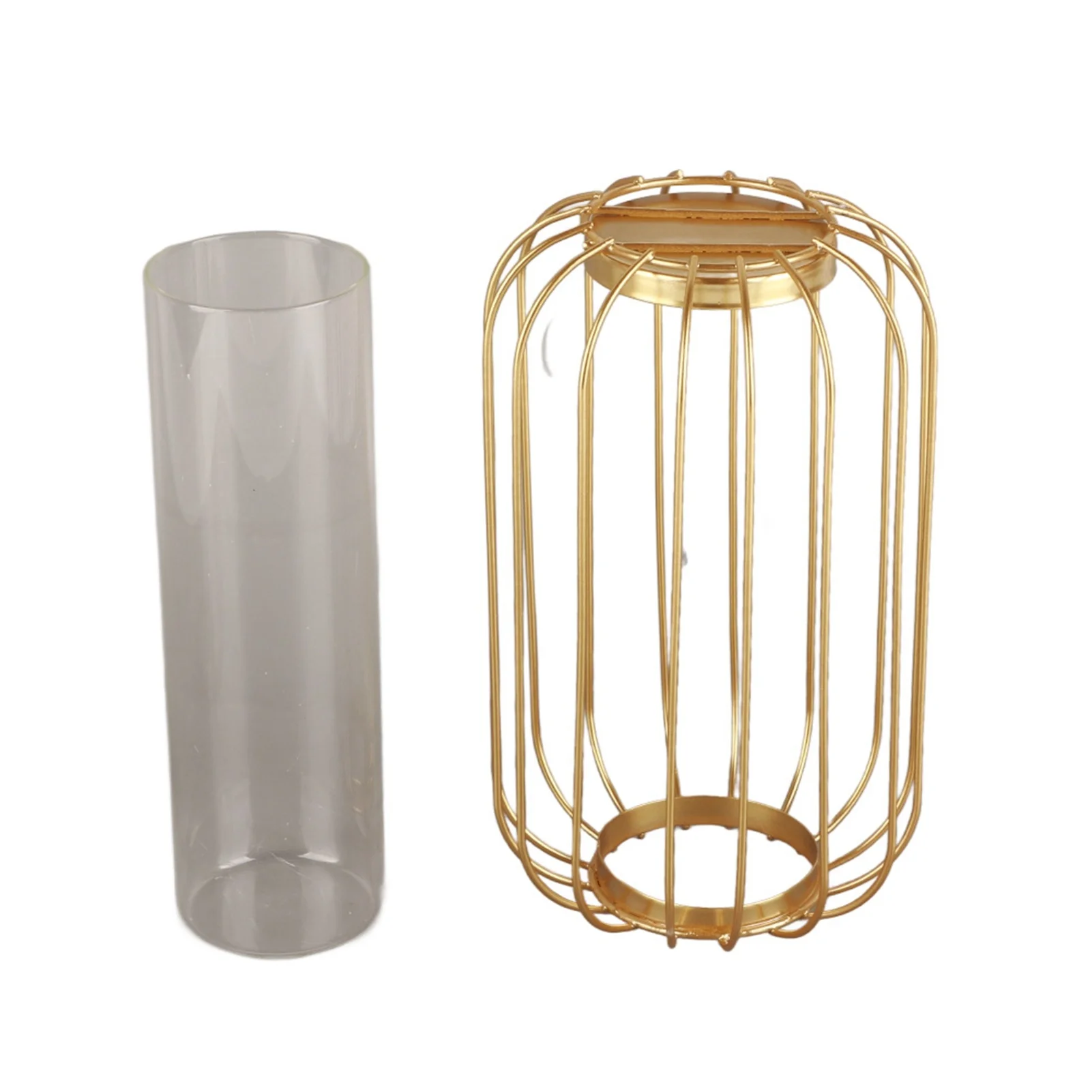 

Nordic Lantern Shaped Wrought Iron Vase Glass Iron Tabletop Flower Vase(Champagne Gold)
