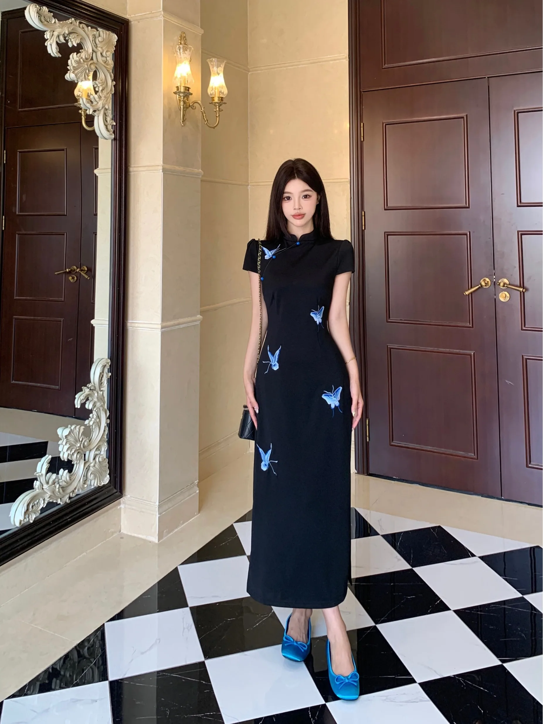 

plus Size Embroidered Dress Backless Modified Long Summer New Style Slimming Effect Korean Style A-Line D...