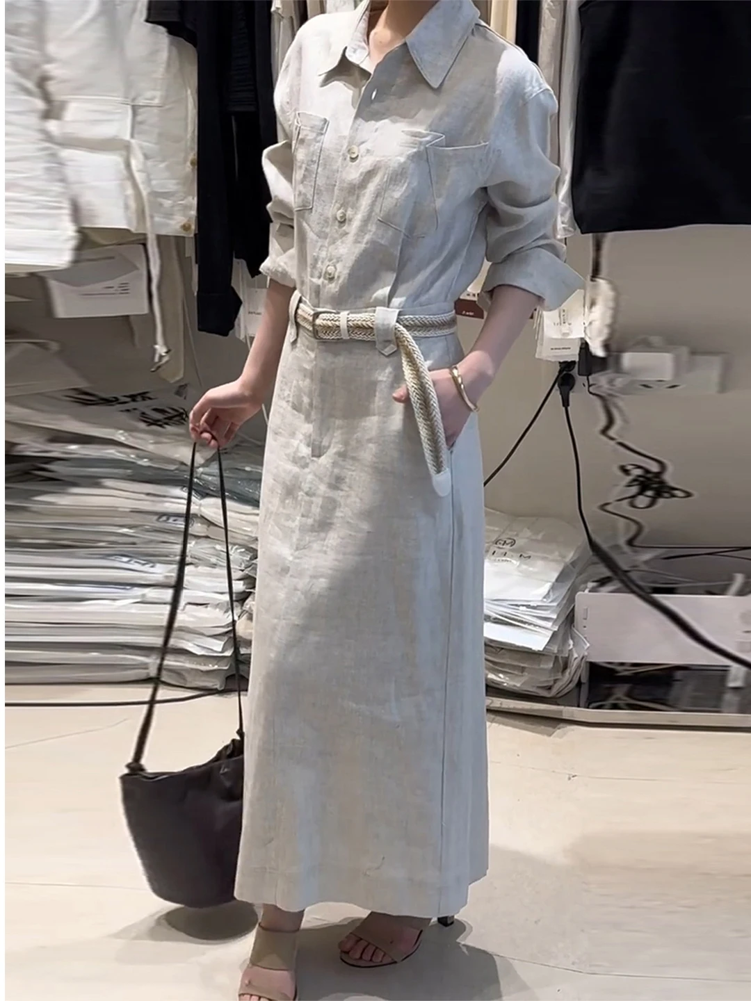 

Ladies' Linen Cotton Shirt Dress Casual A-Line Long Skirt Spring Summer Autumn Commute Fashion Holiday Slimming Women's Dress