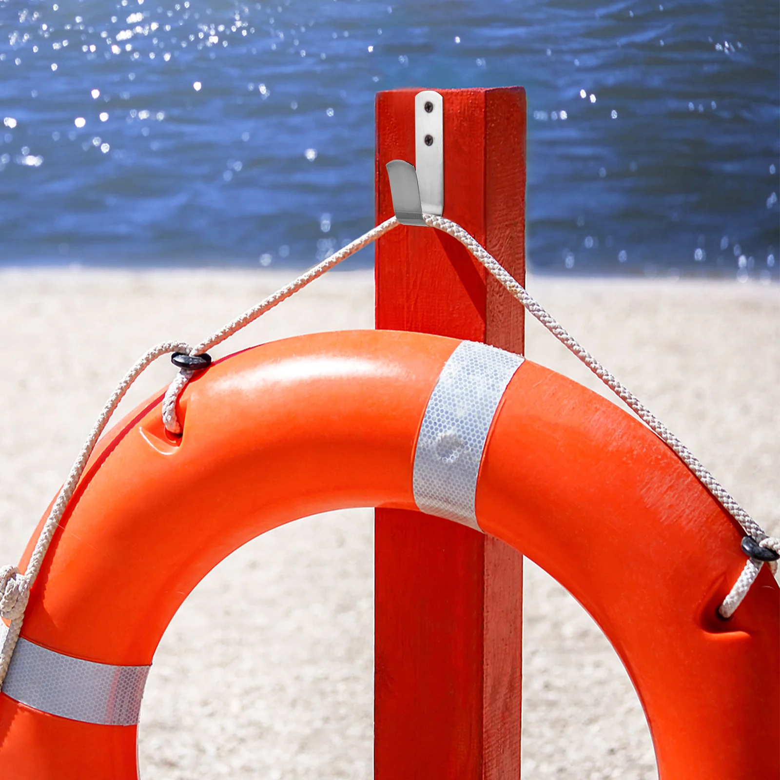 

PHENOFICE Life Buoy Bracket Multi Function Boat Hook Pool Flag Hanger Metal Swimming Fence Accessory