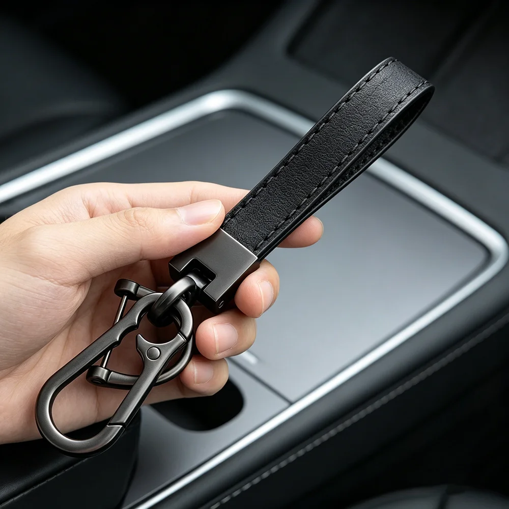 Hochwertiger Leder-Autoschlüsselanhänger Personalisierter Vintage-Metall-Schlüsselring für Männer und Frauen Edles Geschäftsgeschenk Kleiner Anhänger – Detail 2