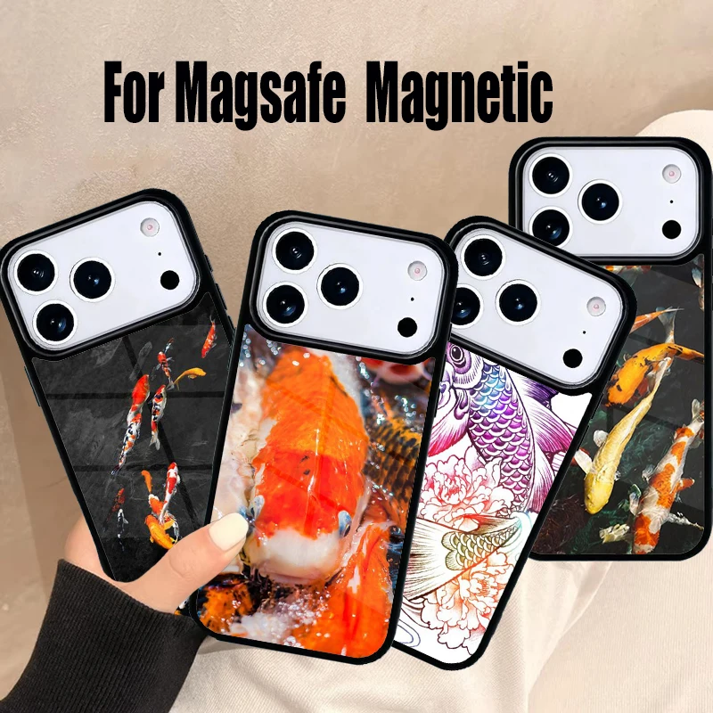 Carp Fish Phone Case For iPhone 17 Air 16e 15 14 13 12 11 Pro Max Plus Magsafe Wireless Magnetic Cover