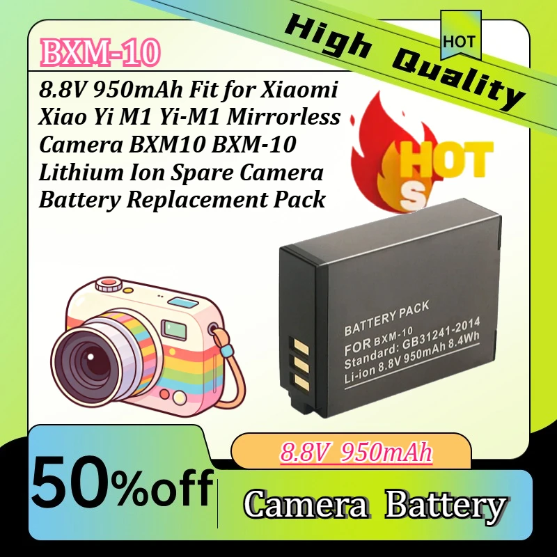 

8.8V 950mAh Fit for Xiaomi Xiao Yi M1 Yi-M1 Mirrorless Camera BXM10 BXM-10 Lithium Ion Spare Camera Battery Replacement Pack