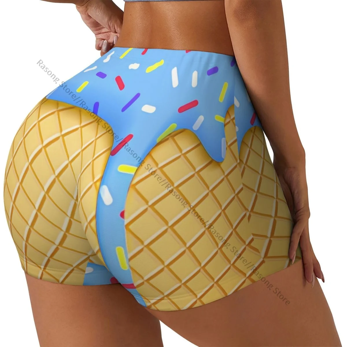 Women Yoga Shorts Ice Cream Cone Colorful Workout Shorts Fitness quick-dry Ladies Yoga Gym Running Short Pants Sportswear