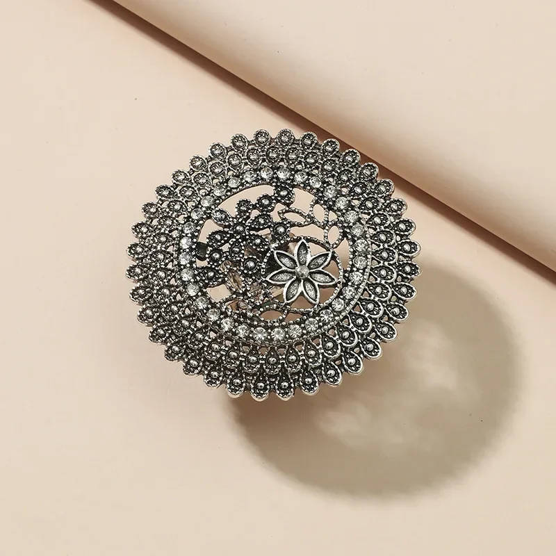 반지 Fashion Classic Indian Metal Rings For Women Boho Carved Flower Rhinestone Wedding Finger Ring Jewelry For Accessories