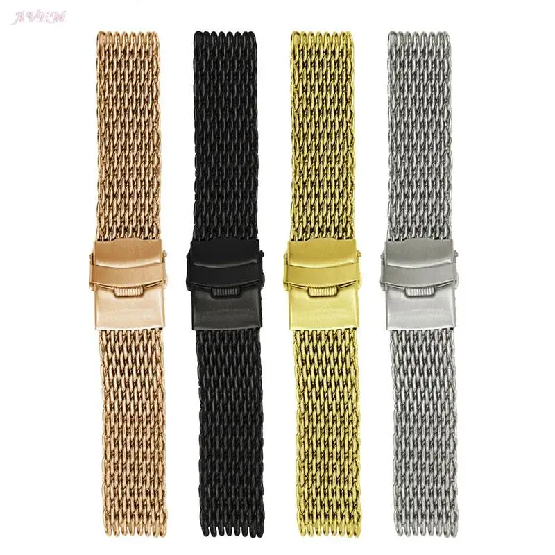 Stainless Steel Mesh Strap 18mm 20mm 22mm 24mm Dive Shark Milanese  Watchband Folding Buckle Rose Gold Wrist Belt Accessories