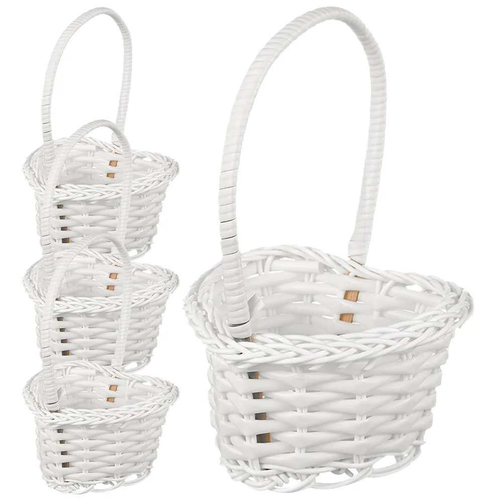 

4pcs Rattan Flower Basket Wedding Cute Decorative Storage Baskets Handles Woven Handmade Lightweight Portable Dry