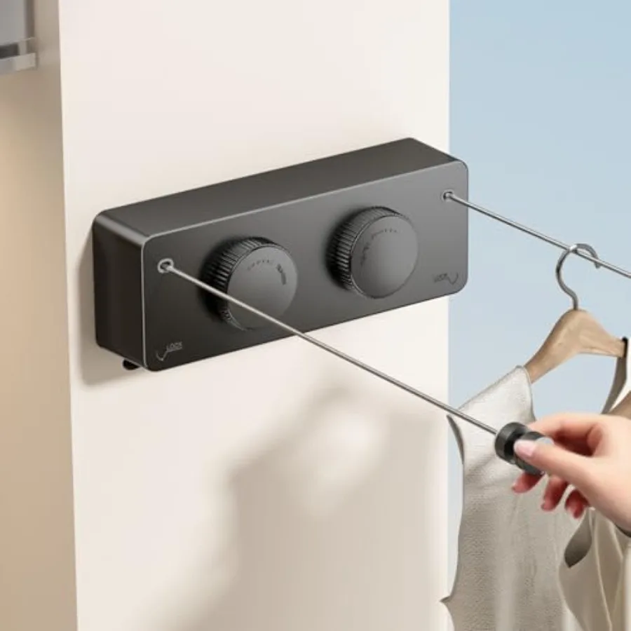 

Retractable Clothes Indoor Non-Sagging Twin Clothes Retracting Outdoor Heavy Duty Clothes Drying Laundry Wall Mounted Stainless