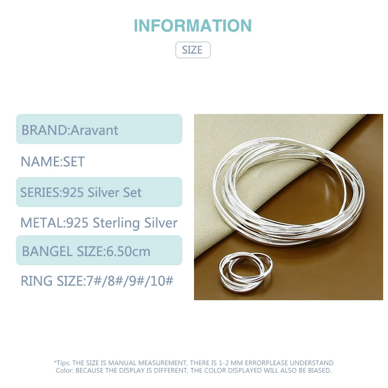 Men's & Women's 925 Silver Circle Triple Ring Bangle Set