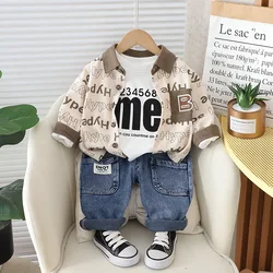 Baby Tracksuit Set 2024 Spring Boy Clothes 1 To 5 Years Korean Style Cardigan Coats + White T-shirts + Jeans Kids Boys Outfits