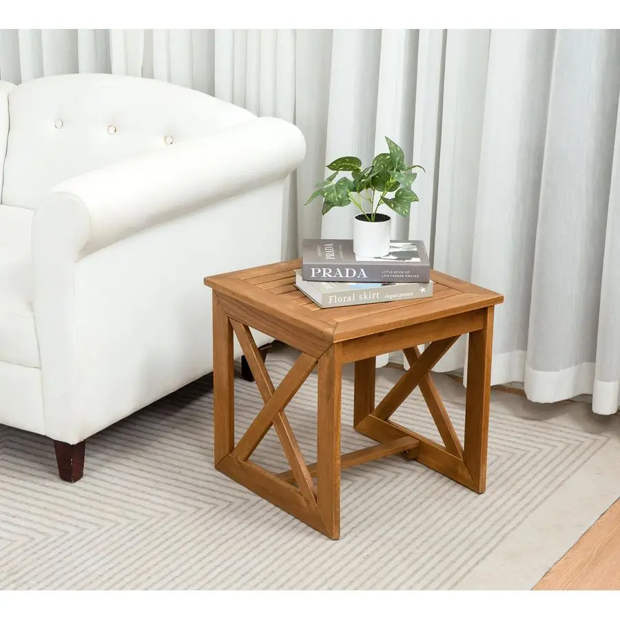 Acacia Wood Small Table, Outdoor Side Table for Patio, Poolside, Garden, Backyard, Entryway, Outdoor Space Xbraced Style