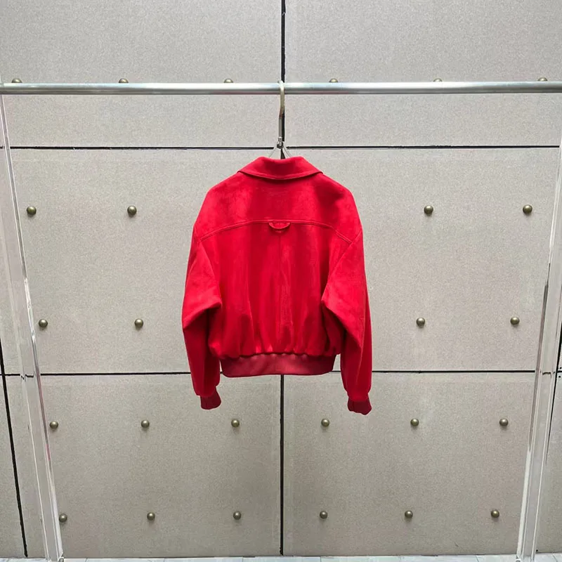 Women's Pilot Jacket, Short Zip-Up Coat, Red Faux Suede Jacket Top, Winter, New Arrival, 2025, Y2K, Fashionable Versatile Parka
