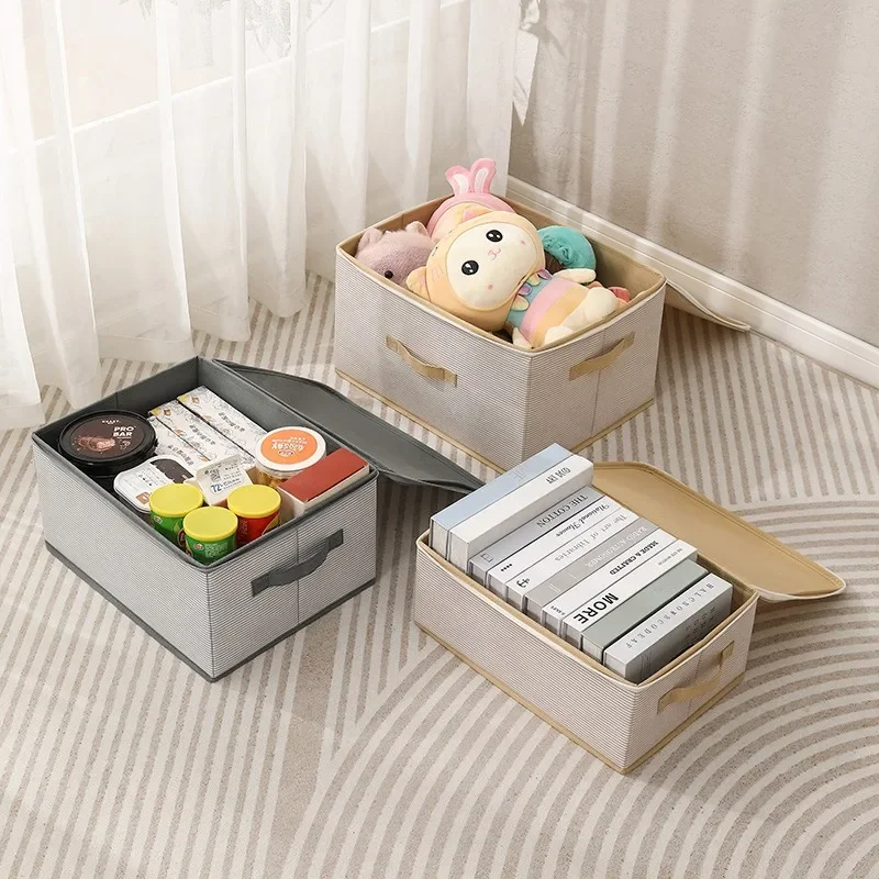 Oxford fabric storage box with zipper, stripes, home decor, multifunctional, decorative, handicrafts, gauze