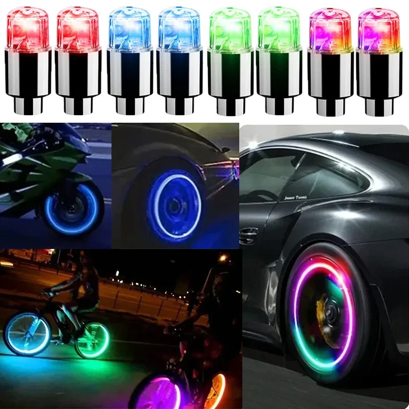 

4Pcs Car Tire Valve Cap Lights Colorful LED Wheel Decoration Lights Auto Air Valve Caps with Light for Motorcycles Bicycles Bike