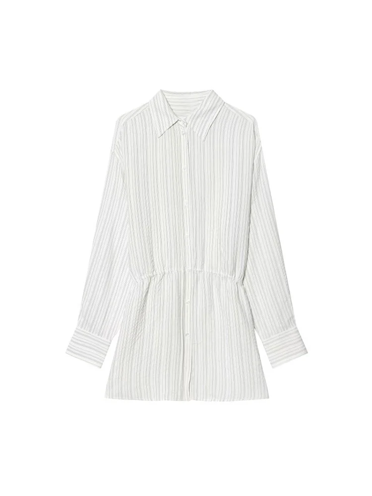 

Женские летние рубашки-блузки 2026: винтажный полосатый топ с отложным воротником, завязками и бантом, элегантная уличная одежда для женщин