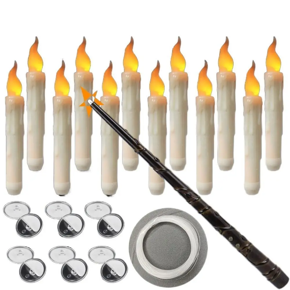 Cordless Flickering Candles Light with Magic Wand Plastic Night Light Halloween Prop ‎Portable Flameless Candles Theme Party
