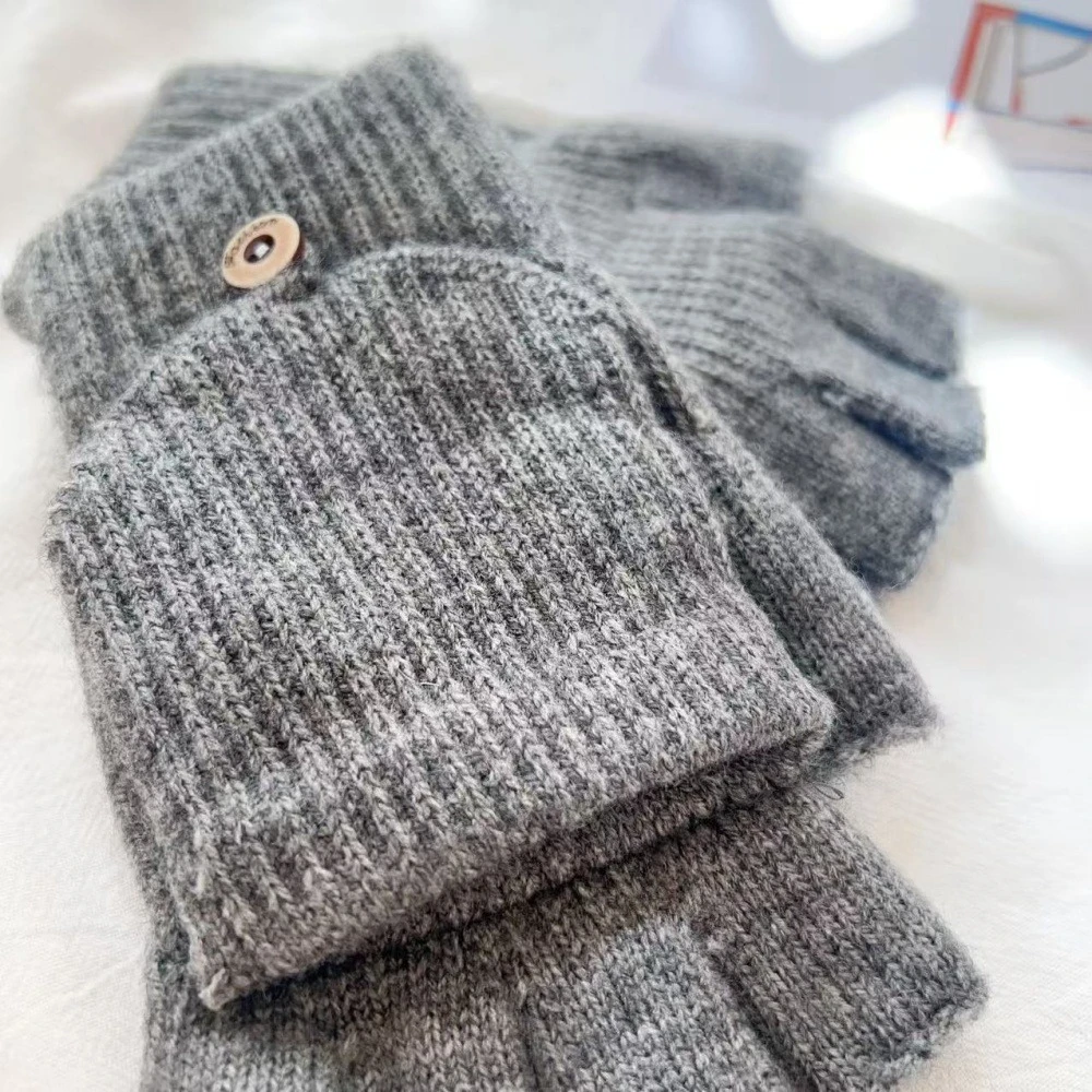 1 زوج محبوك رشاقته غطاء الوجه قفازات الكلاسيكية بلون يتعرض قفازات لينة الكروشيه أصابع القفازات الشتاء الدافئة القفازات #4