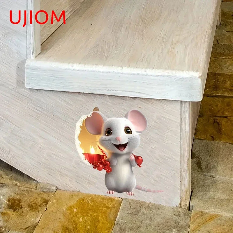 UJIOM 13cm X 12.4cm Cartoon Mouse Hole Tear Wall Sticker Interesting Creative Living Room Bathroom Decal Wallpapers Home Decor
