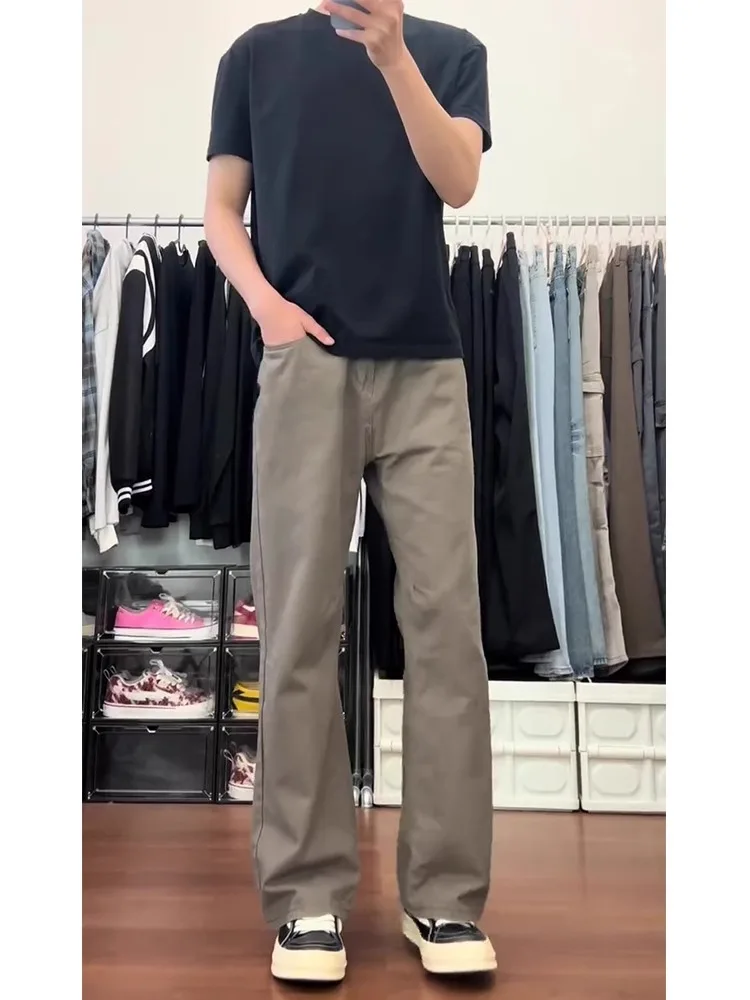 

Прямые повседневные брюки с высокой талией, мужские осенне-весенние брюки кофейного цвета, американские облегающие длинные брюки, молодежная мода