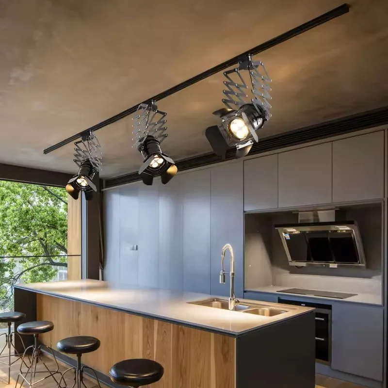 Telescopic Industrial Track LED Spotlight have Warm White Natural Light Optional for Bar Shop Hang Lamp Stretch Lighting