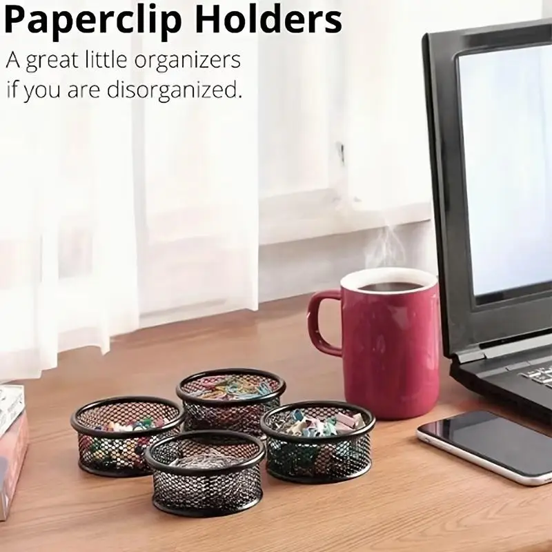 Paper Clip Holder Mesh Metal Desk Organizer For Office Supplies Paper Clips Binder Clips Small Items Dry Ventilated Storage