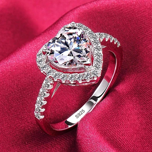 Luxury Pure 18K White Gold Color Tibetan Silver Ring Round Clear 5A Zircon Engagement Wedding Band Bridal Jewelry Gift for Women image 2