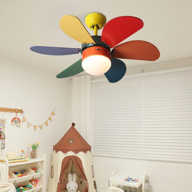 Children's Room Ceiling Fan Lamps Bedroom Cafe Modern and Simple Household Decoration Electric Ceiling Fan LED Designer Lighting