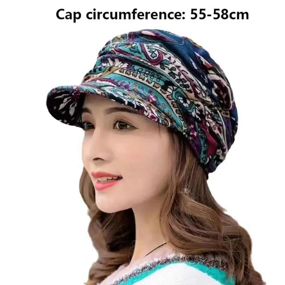 High Quality Polyester Short Brimmed Floral Hat Warm Short Version Beanie Caps Women Visor Hat Women