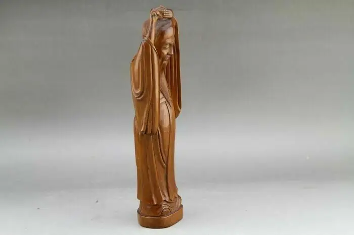 Old Chinese Boxwood Wood Hand Carved Dynasty Confucius Confucian Statue