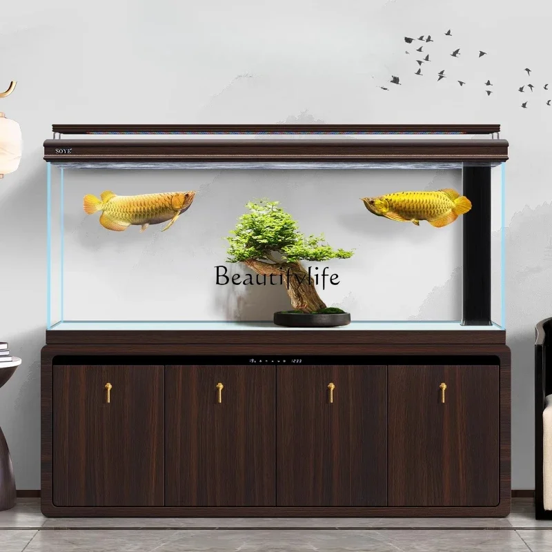 

FG17Living room large ultra-white aquarium solid wood bottom filter screen floor-to-ceiling Chinese home