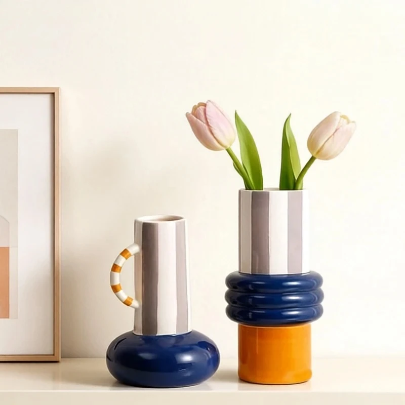 Creative Creative Patchwork Color Ceramic Vase Minimalist Plant Pots Table Decoration Flower Arrangement Floral Vase Room Aesthe