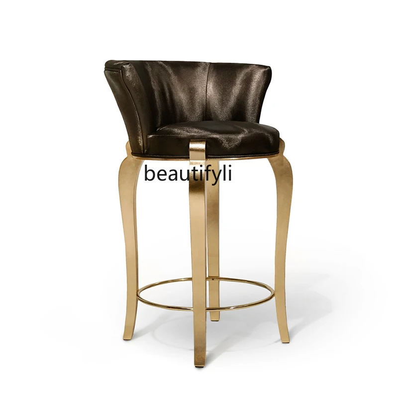 

Italian Light Luxury Stainless Steel Leather Bar Stool Luxury Bar Armchair Hotel High Stool