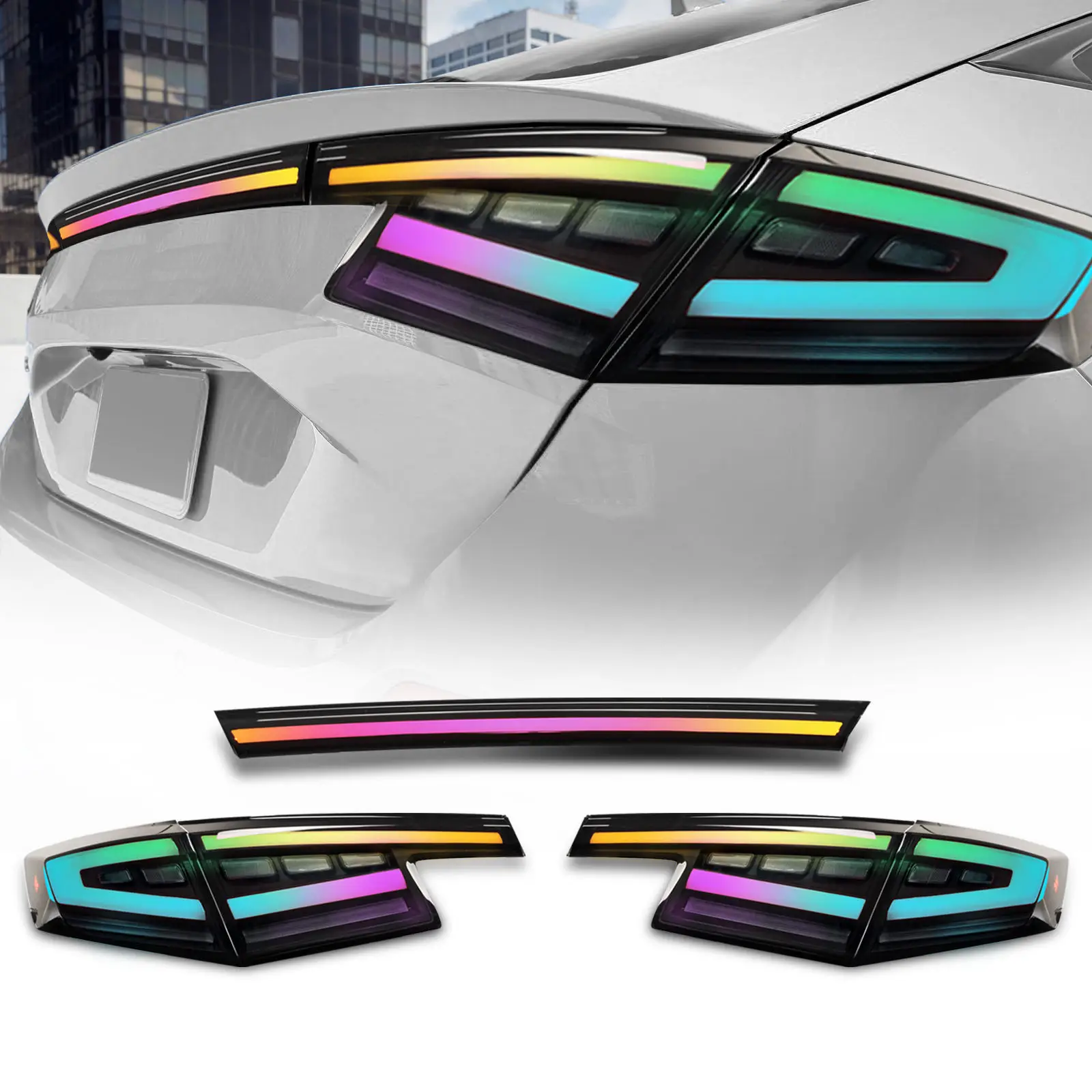 

Светодиодные задние фонари RGB для Honda Civic Hatchback/Type R 2022-2025, лампа багажника, анимация запуска, последовательные указатели поворота