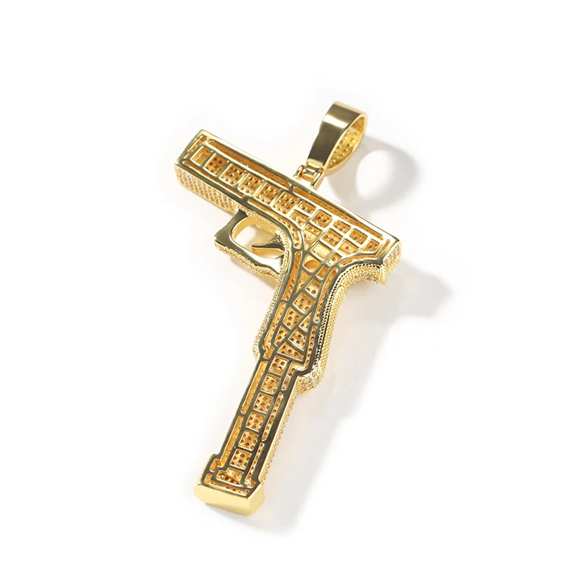 Hip Hop 5A+ CZ Stone Paved Bling Iced Out Big Gun Pendants Necklace for Men Rapper Jewelry Gold Silver Color