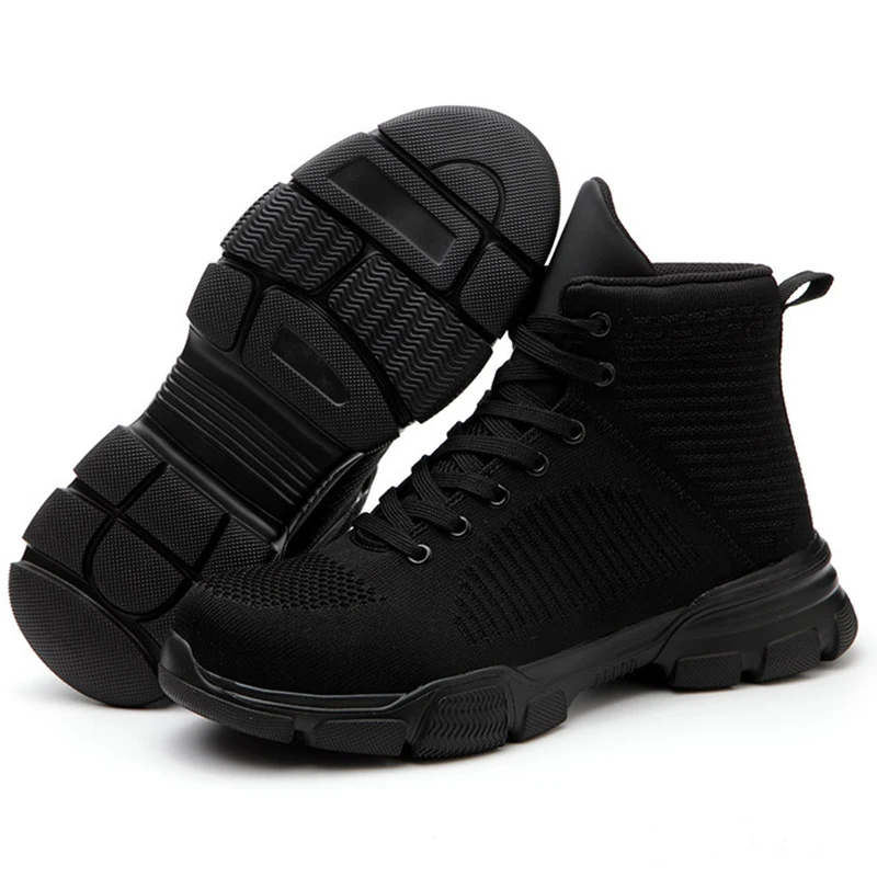 Men Safety Boots Black Steel Toe Work Boots High Top Security Protection Shoes Puncture-Proof Work Sneakers Safety Shoes Man