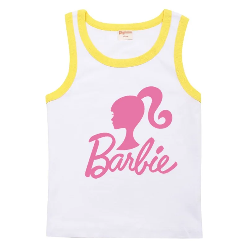 Barbie Children Summer Clothing Camisole Vest Cartoon Sweet Cute Kids Girls Cotton Sleeveless Tops Singlet T-Shirt Undershirts