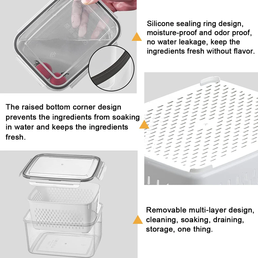 Fruit Storage Containers for Fridge with Removable Colander, Airtight Food Storage Container, Dishwasher Safe Produce Saver image 5