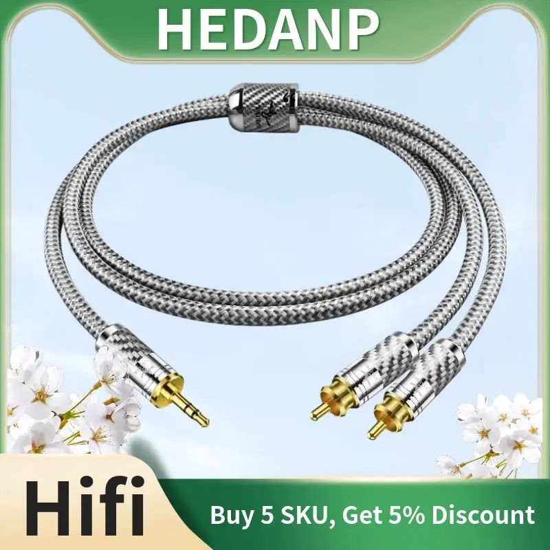 HIFI Audio Cables 3.5mm Male To 2 RCA Stereo 6N OFC Double Lotus Plug Sound Source Signal Cable Amplifier Speaker Connection