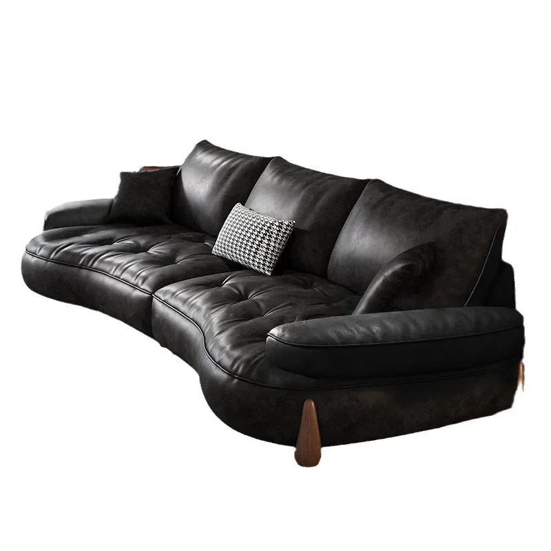 Minimalist curved sofa, cloud-sized apartment three-person living room simple retro style sofa