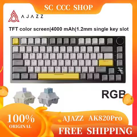AJAZZ Ak820 Pro Mechanical Keyboard Tri Mode Wired Wireless Bluetooth 75% Tft Screen Hot Swap Gasket Rgb Custom Pc Game Keyboard