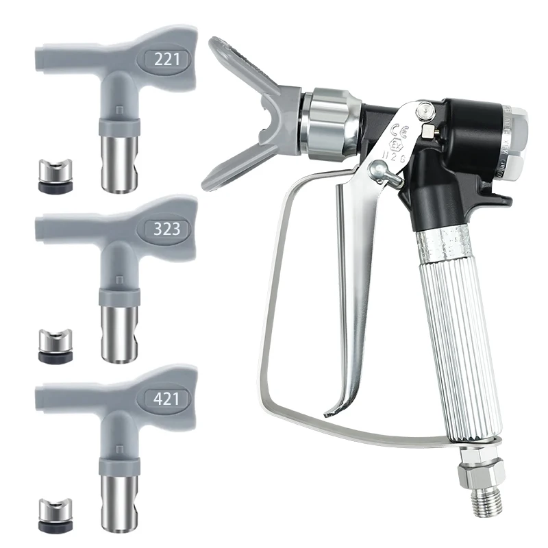 NONE XTR5 und XTR 7 Airless-Spritzpistole für 500 Bar Spritzlackierarbeiten, runder Griff, 4-Finger-Auslöser, robuste graue Airless-Düsen 7