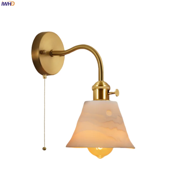 

IWHD Vintage White Ceramic LED Wall Sconce Lamp Stair Loft Living Room Bedroom Light Room Decor Nordic Minimalism Aplique Pared