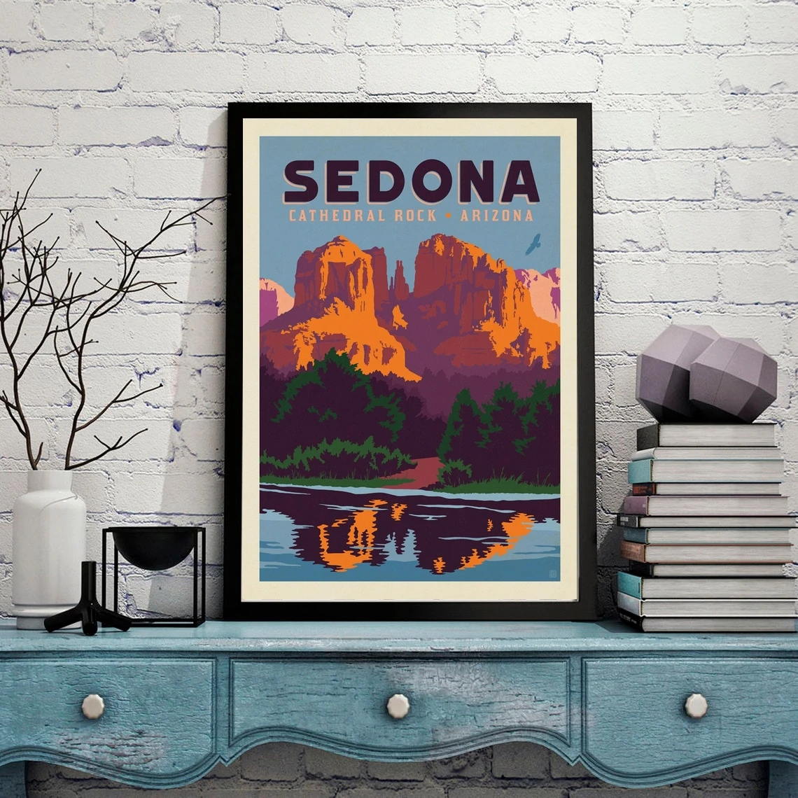 Sedona AZ Travel Poster, Cathedral Rock Vintage Art Print, Travel Gifts For Dad, Home Office Wall Art Print Decor, Souvenir #3