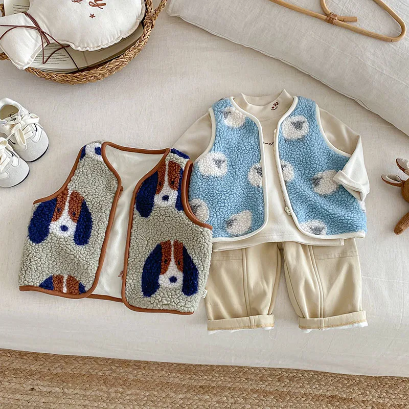 2025 New Winter Kids Vest 9M-5T Crtoon Sheep Dogs Baby Girls Thicken Sleeveless Jacket Fashion Loose Children Waistcoat