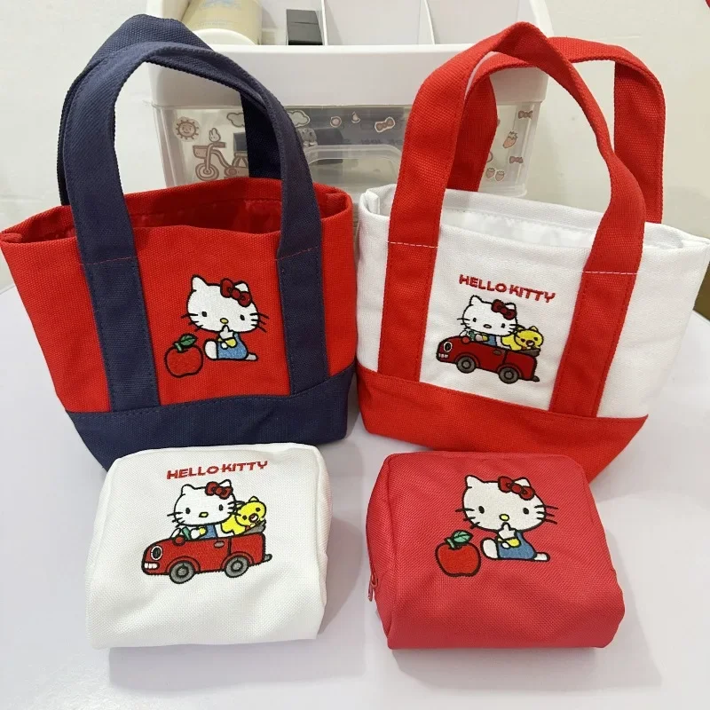 مرحبا كيتي حقيبة كروسبودي جديد الكرتون Kawaii التطريز قماش المحمولة البسيطة الخروج المحمولة الغداء مربع بينتو حقيبة #1